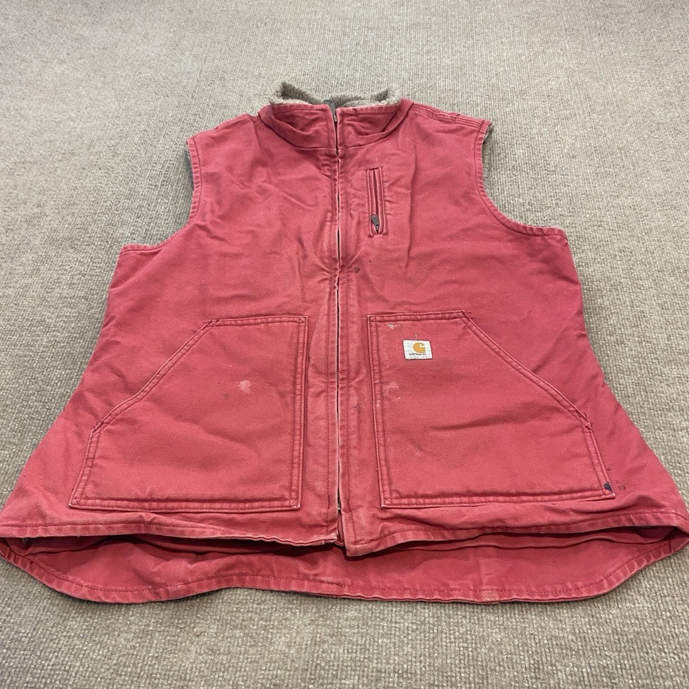 Carhartt Vest WV001 Womens L 12/14 Crab Apple Duck Canvas Distressed VTG Y2K